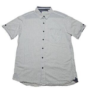 7 Diamonds Shirt Mens Large White Button Up Polka Dot Test Pilot Short Sleeve